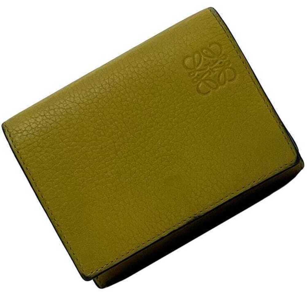 Loewe Trifold Wallet Olive Anagram Leather Folding Compact Grain Yellow